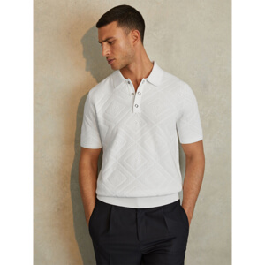 REISS LUPTON Cotton Textured Press Stud Polo Shirt